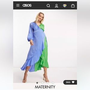 Flounce London Maternity balloon sleeve ruffle maxi wrap dress